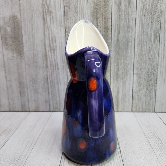 Vintage Raku Style Pottery Pitcher Jug Ceramic Purple Glazed 8'' Tall - Picture 4 of 9